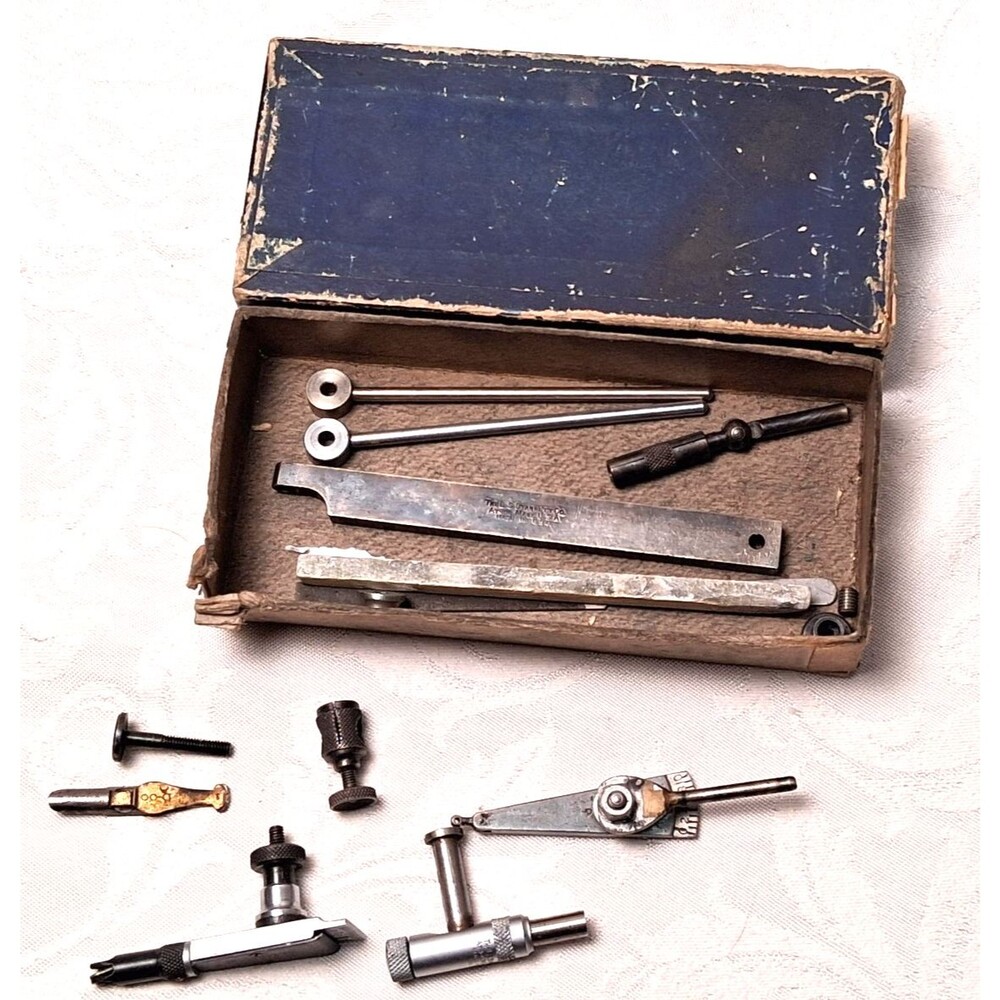 Vintage Starrett Steel Indicator Pins Attachments Tool Lot Set With Box Silver